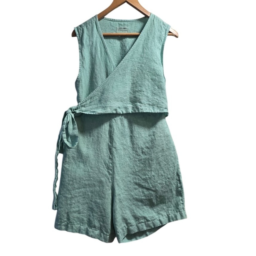 Free Label Linen Wrap Romper Womens S Green Coastal Sustainable Minimalist Eco